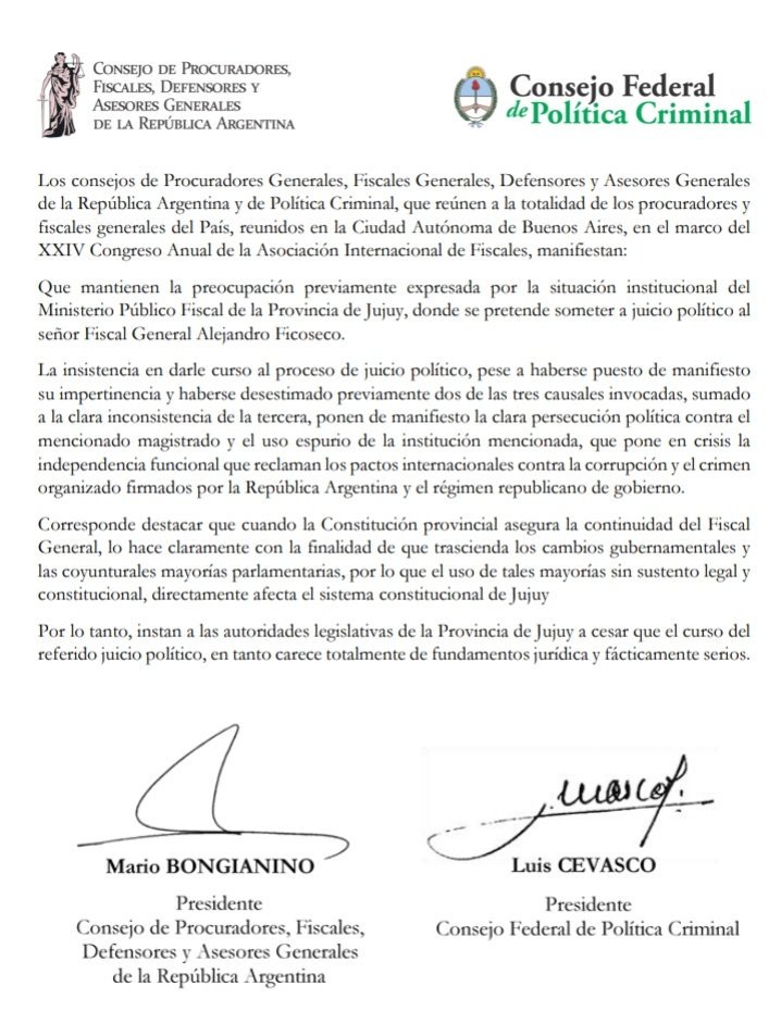 Declaración de los Consejos de Procuradores, Fiscales, Defensores y Asesores Generales, y de Política Criminal