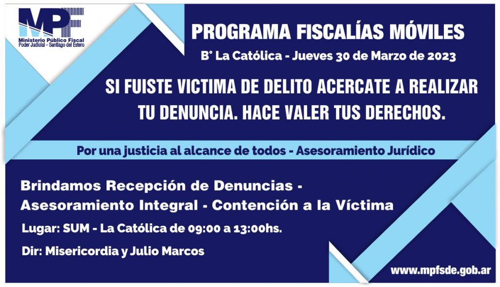 Se realizará el programa “Fiscalías móviles” en el Bº La Católica